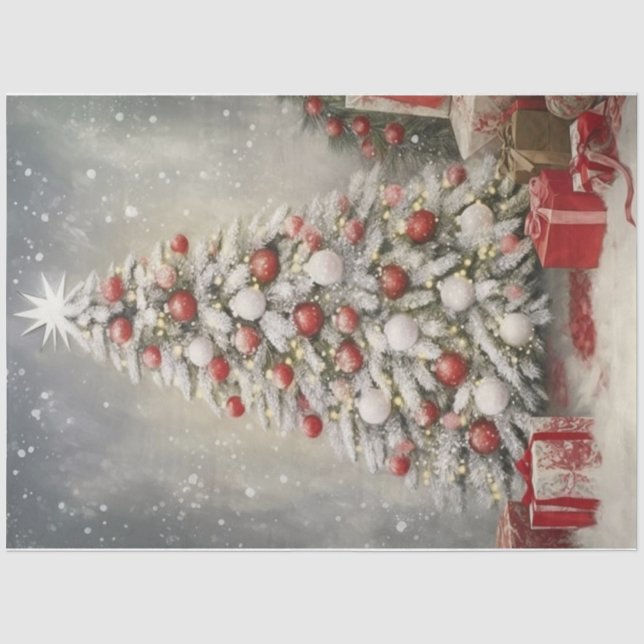 Papier Mousseline Arbre de Noël rouge et blanc (Recto)