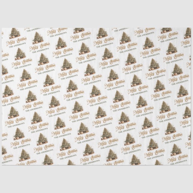 Papier Mousseline Arbre de Noël vert sauge moderne et cuivre (Recto)