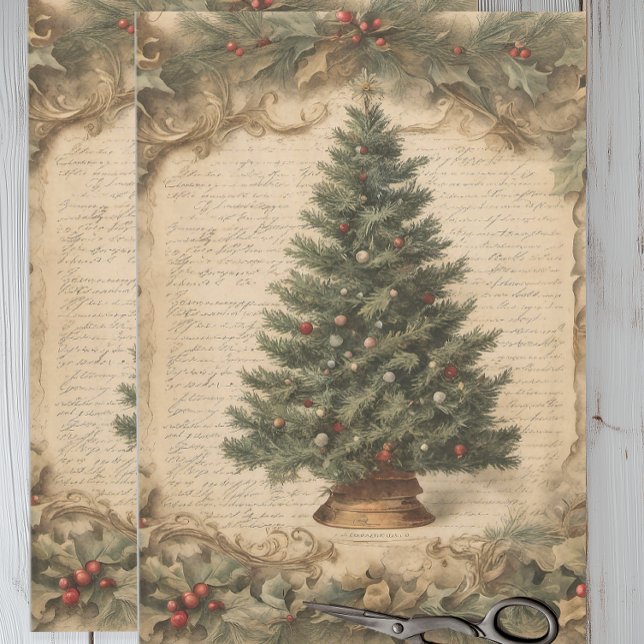 Papier Mousseline Arbre de Noël Vintage (Old World Vintage Christmas Tree tissue for gift wrapping or decoupage)