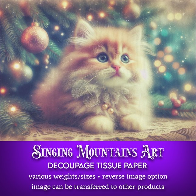 Papier Mousseline Arbre de Noël Vintage et Découpage Cute Kitten (Créateur téléchargé)
