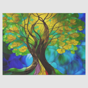 Papier Mousseline Arbre de vie Feuille vert et jaune