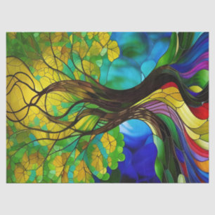 Papier Mousseline Arbre de vie Feuille vert et jaune