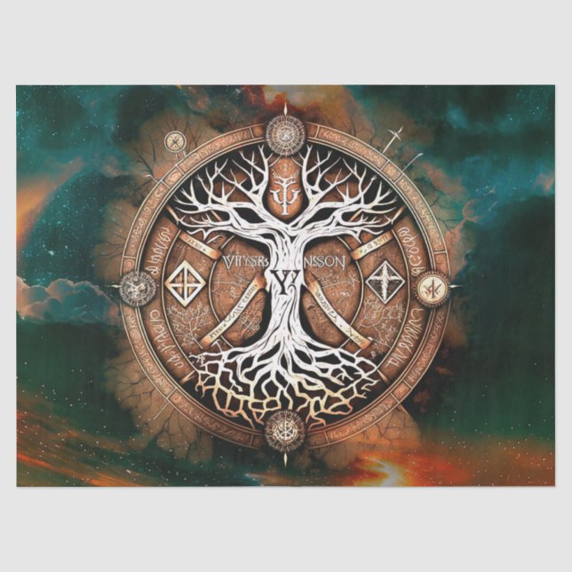 Papier Mousseline Arbre de vie Yggdrasil Découpage papier de tissus (Recto)