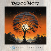 Arbre mystique au découpage de coucher de soleil