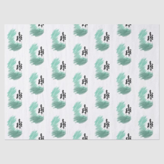 Papier Mousseline Arbre vert scandinave art simple menthe moderne (Recto)
