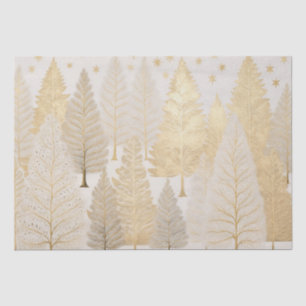 Papier Mousseline Arbres d'argent blanc or Noël