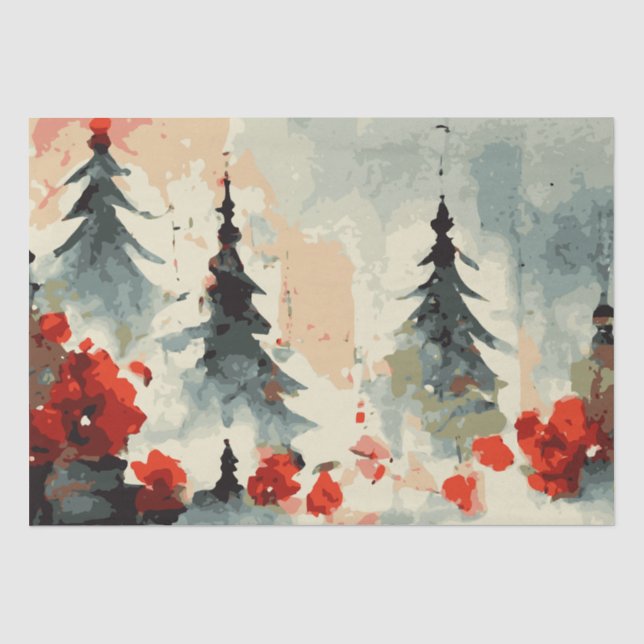 Papier Mousseline Arbres de Noël Abstraits 4 aquarelles (Recto)