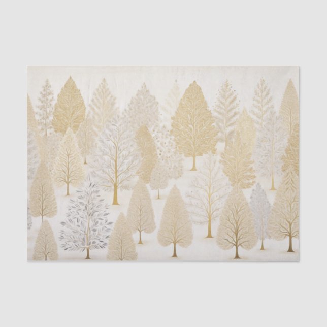 Papier Mousseline Arbres de Noël blancs en argent d'or (Recto)
