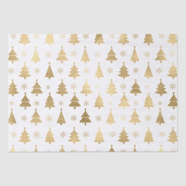 Papier Mousseline Arbres de Noël blancs et dorés (Recto)
