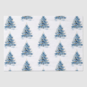 Papier Mousseline Arbres de Noël Bleu Blanc