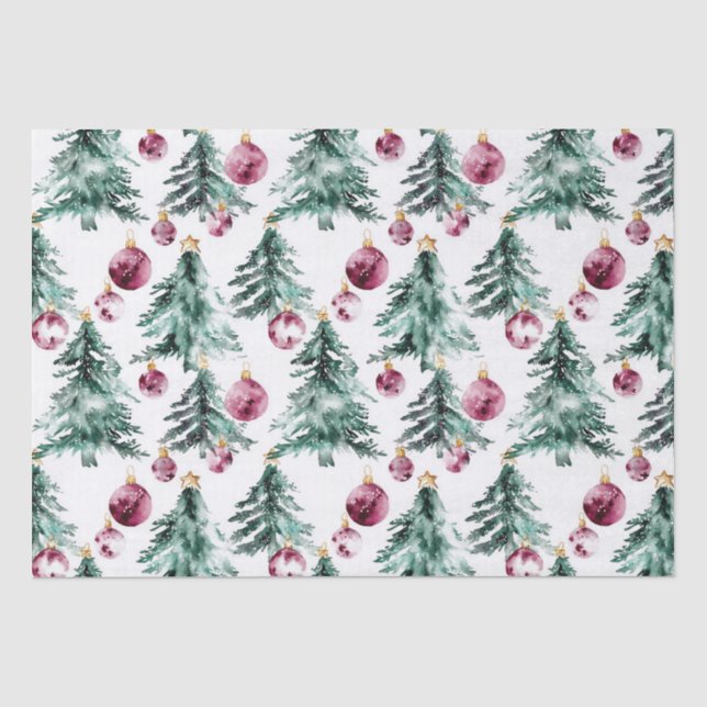 Papier Mousseline Arbres de Noël Bourgogne verte (Recto)