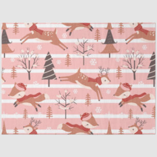Papier Mousseline Arbres de Noël de rennes Noël rose moderne