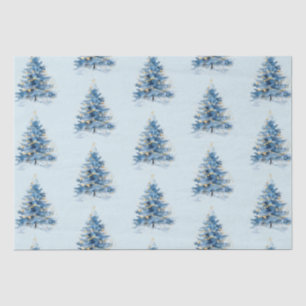 Papier Mousseline Arbres de Noël en or bleu ciel