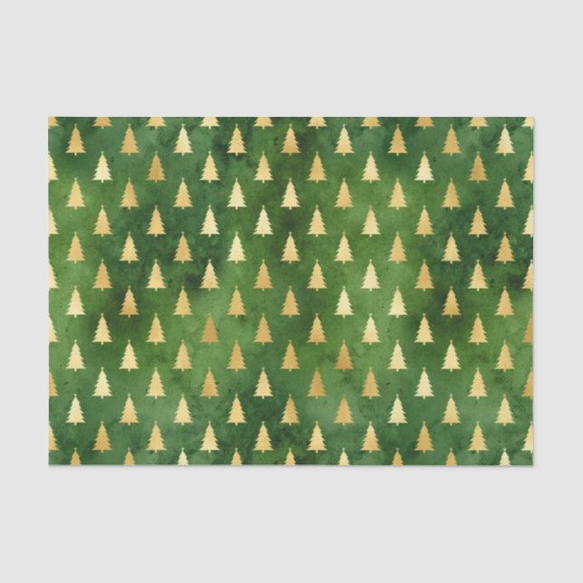 Papier Mousseline Arbres de Noël en or sur vert (Recto)