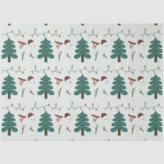 Papier Mousseline Arbres de Noël et lumières Noël vert (Recto)