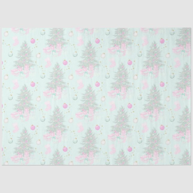 Papier Mousseline Arbres de Noël et ornements Noël vert (Recto)