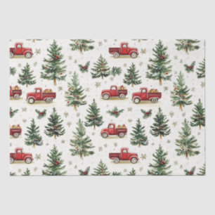 Papier Mousseline Arbres de Noël et vieux camions rouges