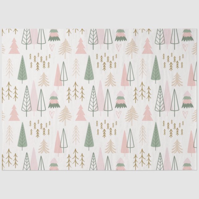Papier Mousseline Arbres de Noël Pastel Modernes de Noël blanc (Recto)