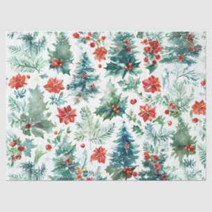 Papier Mousseline Arbres de Noël, Poinsettias, Holly et Pine Deco