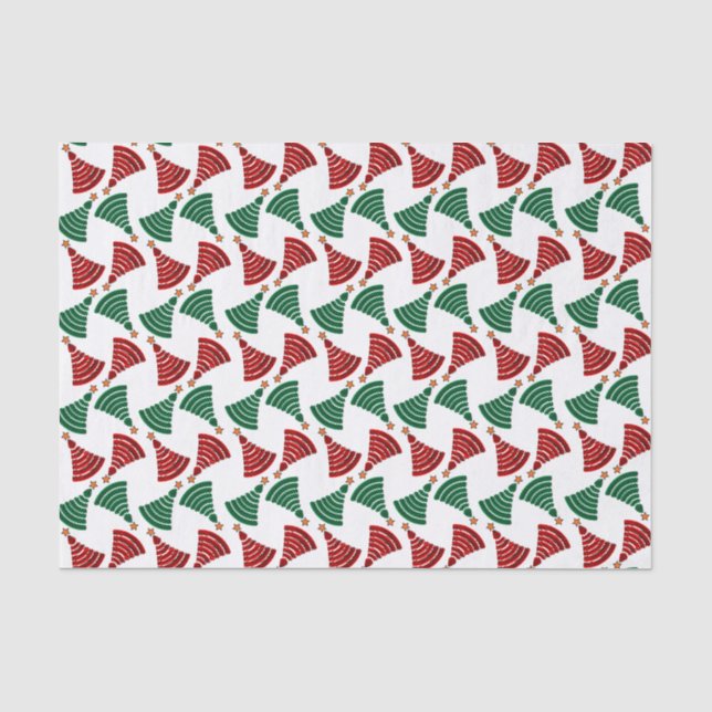 Papier Mousseline Arbres de Noël rouge et vert (Recto)