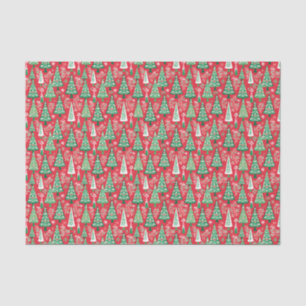 Papier Mousseline Arbres de Noël rouges et verts