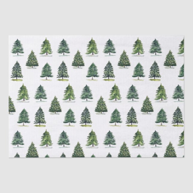 Papier Mousseline Arbres de Noël scandinaves motif Hiver Bleu (Recto)