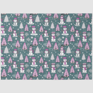 Papier Mousseline Arbres de Noël Snowmen Snowflakes Green Christmas