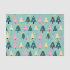Papier Mousseline Arbres de Noël turquoises roses rétro