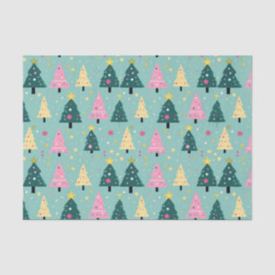 Papier Mousseline Arbres de Noël turquoises roses rétro