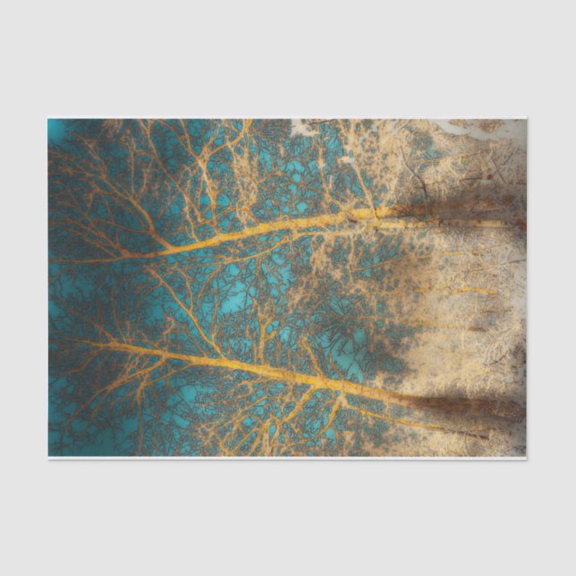 Papier Mousseline Arbres forestiers Ciel Turquoise Hiver Bois Négati (Recto)