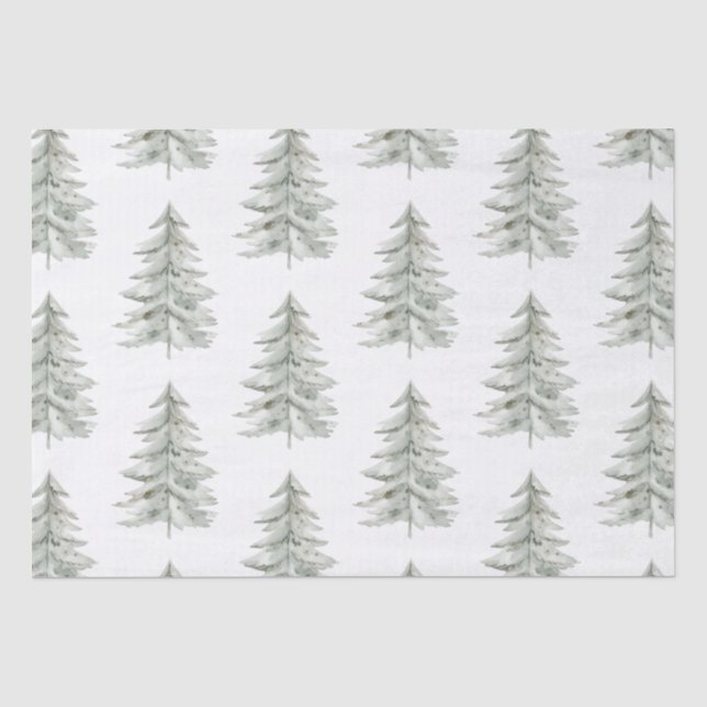 Papier Mousseline Arbres verts blancs de Noël (Recto)