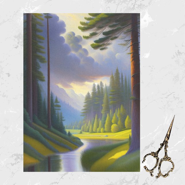 Papier Mousseline Arbres verts modernes Nuages d'eau Paysage (Créateur téléchargé)