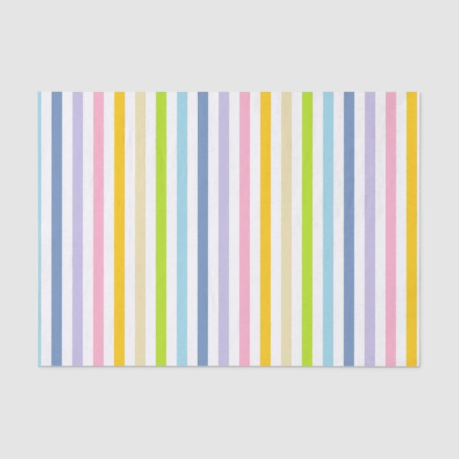 Papier Mousseline Arc-en-ciel en pastel vertical et rayures blanches (Recto)