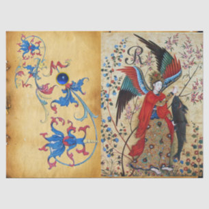 PAPIER MOUSSELINE ARCHANGEL RAPHAEL ET PARCHEMENT FLORAL BLEU POISSO