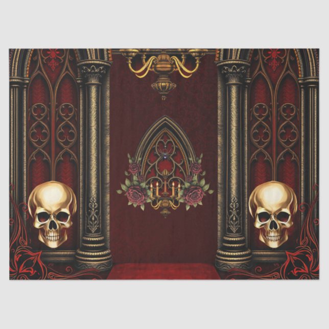 Papier Mousseline Arche gothique aux crânes. (Recto)