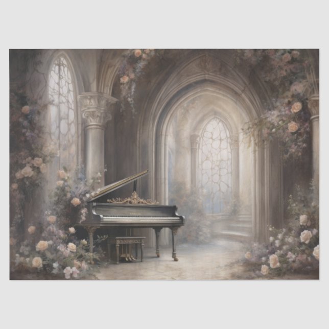 Papier Mousseline Arche gothique avec piano et florale Découpage (Recto)