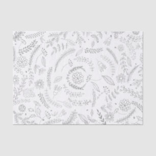Papier Mousseline Argent et Blanc Élégant Glam Floral Botanique