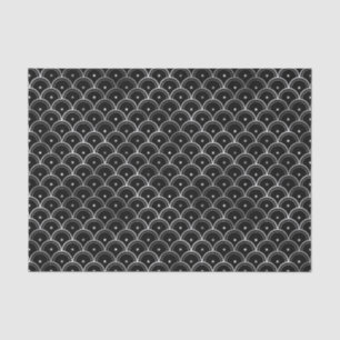 Papier Mousseline Argent et Cercles noirs Motif Art déco