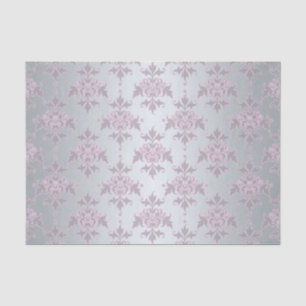 Papier Mousseline Argenté et rose/violet damassé fantaisie