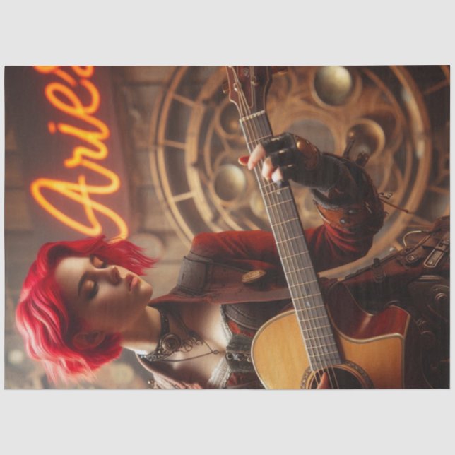 Papier Mousseline Aries Zodiac Musicien Guitare Découpage (Recto)