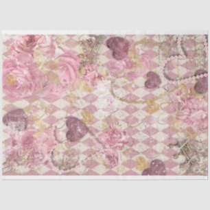 Papier Mousseline Arlequin rose Coeurs de l'Arlequin Couronnes Décou
