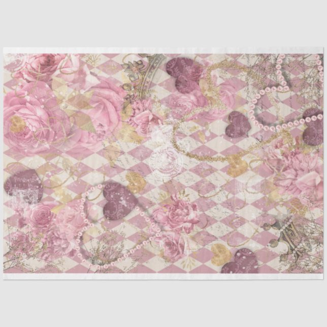 Papier Mousseline Arlequin rose Coeurs de l'Arlequin Couronnes Décou (Recto)