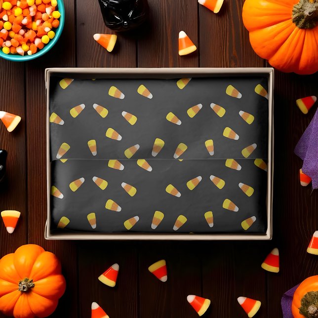 Papier Mousseline Arrière - plan noir d'Halloween avec motif de maïs (Candy corn tissue paper for Halloween crafting and gifting)