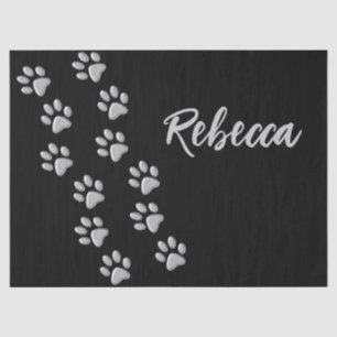 Papier Mousseline Arrière - plan noir Silver Dog Paws Motif d'impres