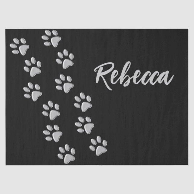 Papier Mousseline Arrière - plan noir Silver Dog Paws Motif d'impres (Recto)