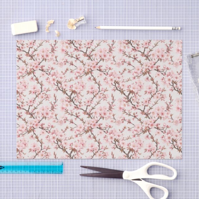 Papier Mousseline Art botanique de cerisier en fleurs aéré (Artisanat)