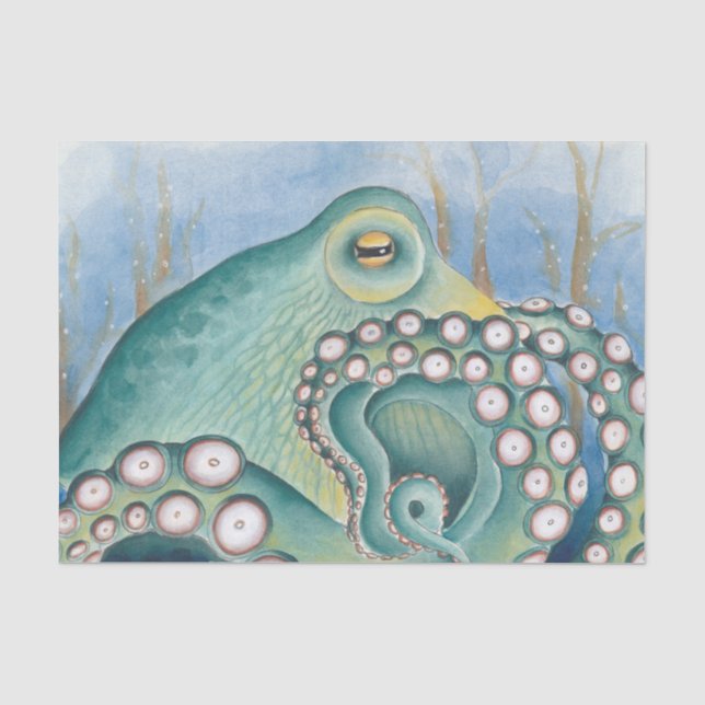 Papier Mousseline Art d'aquarelle octopique vert (Recto)