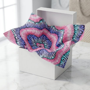 Papier Mousseline Art de ligne ondulée psychédélique rétro rose bleu