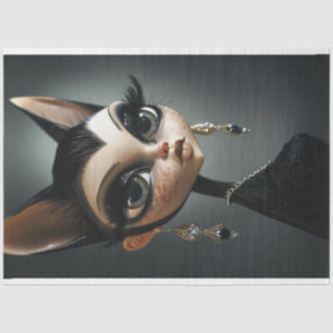 Papier Mousseline Art Déco Chat Black Lashes Découpage