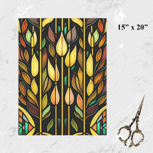 Papier Mousseline Art Déco Coloré Feuille roseaux Vitrail